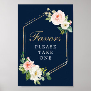 Navy Blue Gold Blush Favors Sign
