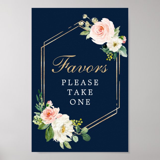 Navy Blue Gold Blush Favors Sign (Front)
