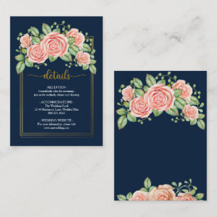 Navy Blue Gold Blush Floral Wedding Enclosure Card