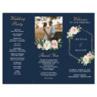 Navy Blue Gold Blush Folded Wedding Program Photo
