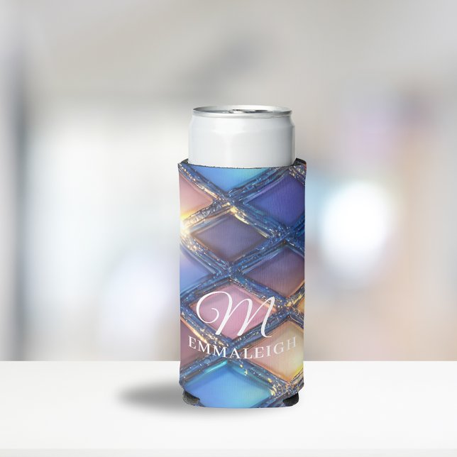 Navy Blue Gold Blush Glamour Seltzer Can Cooler (Creator Uploaded)
