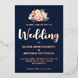 Navy Blue & Gold Blush Pink Peony Wedding