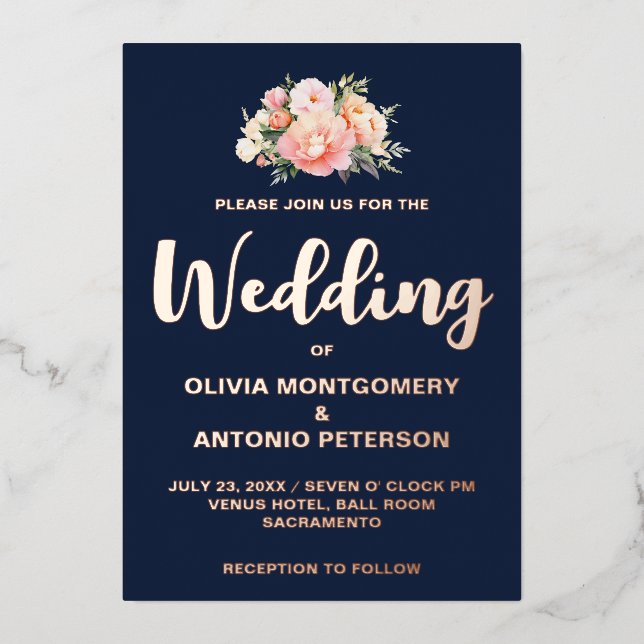  Navy Blue & Gold Blush Pink Peony Wedding (Front)