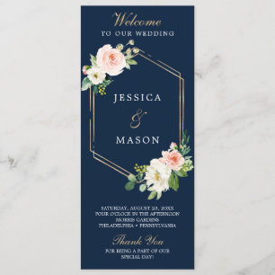 Navy Blue Gold Blush Wedding Program Programme