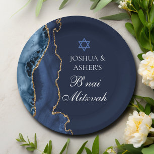 Navy Blue Gold B'nai Mitzvah Elegant Party Paper Plate