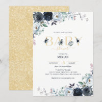 Navy Blue & Gold Boho Floral Baby Shower