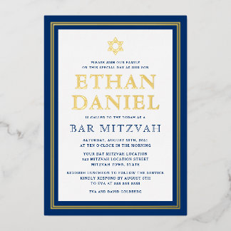 Navy blue gold border bar mitzvah Star of David
