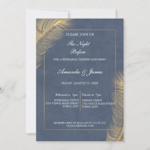 Navy Blue Gold Botanical Photo Rehearsal Dinner Invitation