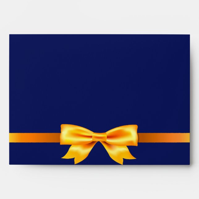 Navy blue gold bow elegant wedding envelope (Front)
