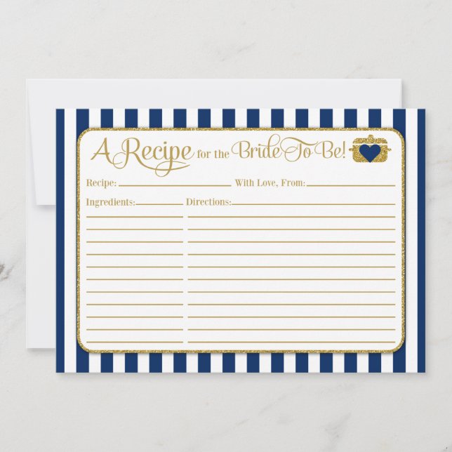 Navy Blue Gold Bridal Shower Recipe Card (Front)