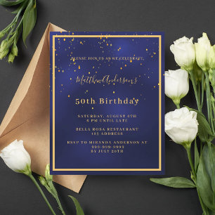 Navy blue gold budget birthday invitation