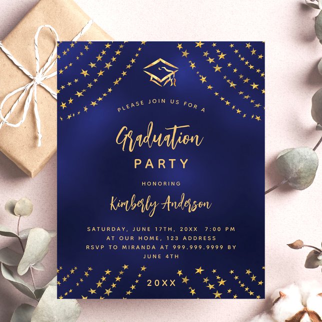 Navy blue gold budget graduation party invitation (Creator Uploaded)