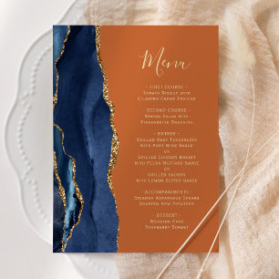 Navy Blue Gold Burnt Orange Wedding Menu