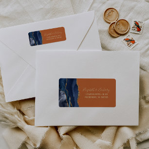 Navy Blue Gold Burnt Orange Wedding Return Address