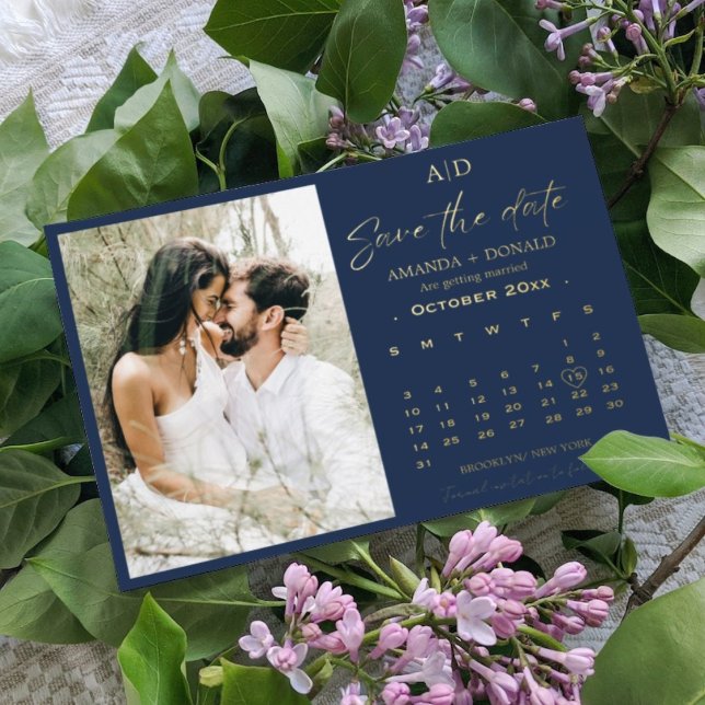 Navy Blue Gold Calendar Wedding Save the date (Creator Uploaded)