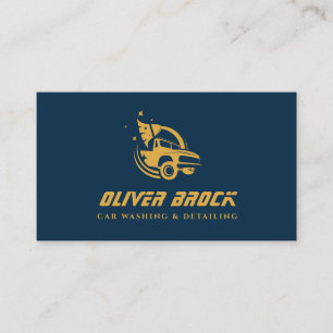 Navy Blue & Gold Car Wash & Auto Detailing Business Card