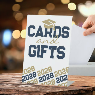 Navy Blue & Gold Cards & Gifts Graduation Table Pedestal Sign