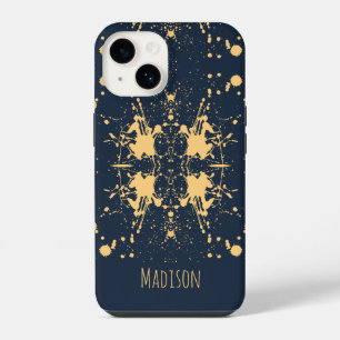 Navy Blue & Gold Celestial Pattern iPhone 14 Case