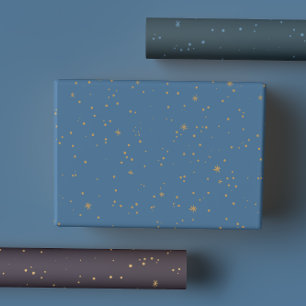 Navy Blue & Gold Celestial Star Night Sky Wrapping Paper Sheet