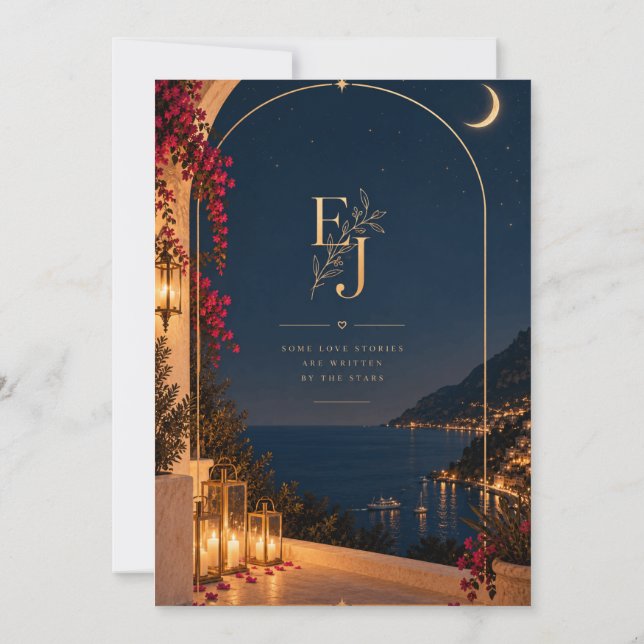 Navy Blue & Gold Celestial Wedding Invitation | Lu (Back)