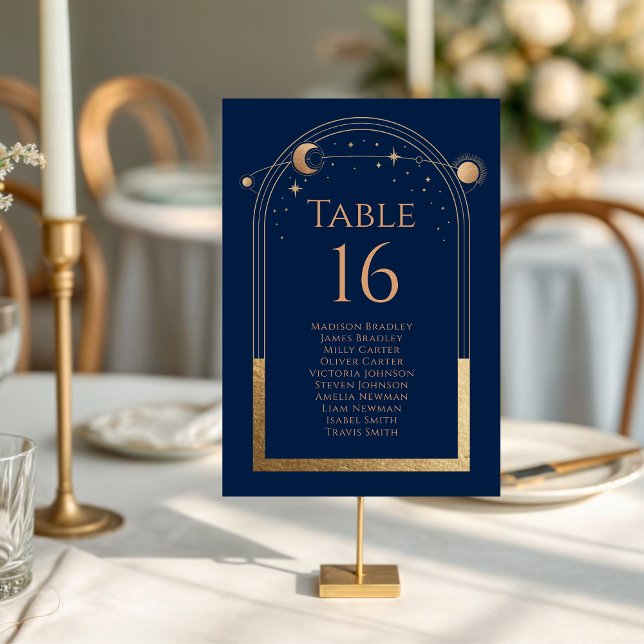 Navy Blue Gold Celestial Wedding Table Number (Creator Uploaded)