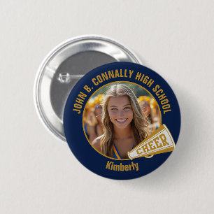 Navy Blue Gold Cheerleader Photo High School 6 Cm Round Badge