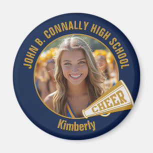 Navy Blue Gold Cheerleader Photo High School Magnet