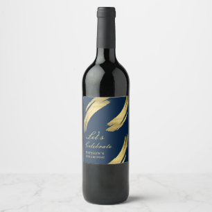 Navy Blue Gold Chic Elegant Birthday Wine Label
