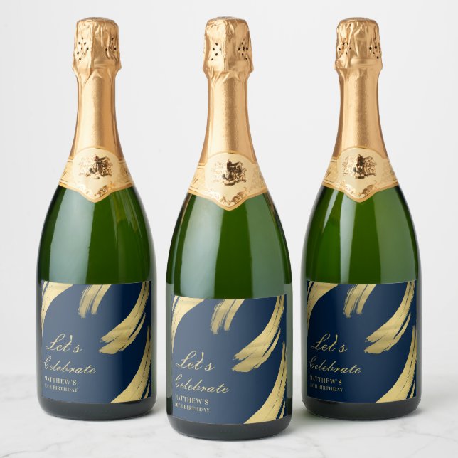 Navy Blue Gold Chic Elegant Champagne Sparkling Wine Label (Bottles)