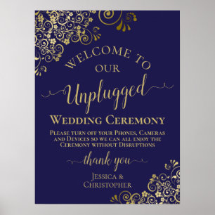 Navy Blue & Gold Chic Unplugged Wedding Ceremony Poster