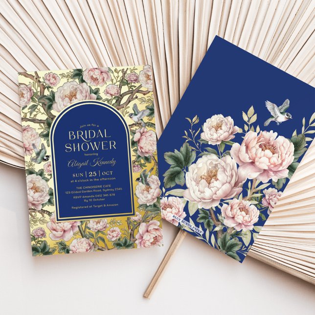 Navy Blue Gold Chinoiserie Flowers Bridal Shower (Creator Uploaded)