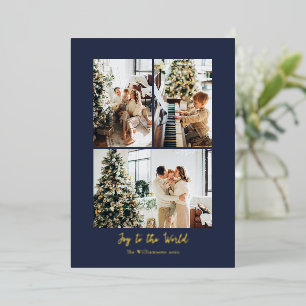 Navy Blue Gold Christmas Family Photo Collage Joy