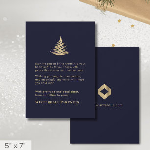 Navy Blue Gold Christmas Tree Business Logo Holiday Card