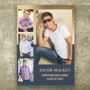 Navy Blue Gold Class of 2024 High School Photo  Announcement