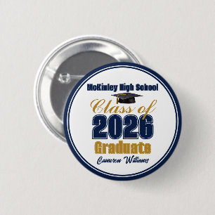 Navy Blue Gold Class of 2026 Graduation Party 6 Cm Round Badge