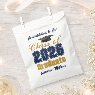 Navy Blue Gold Class of 2026 Graduation Party Favour Bags