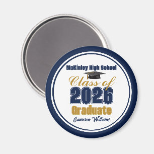 Navy Blue Gold Class of 2026 Graduation Party Magnet