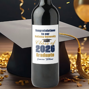 Navy Blue Gold Class of 2026 Graduation Party Wine Label
