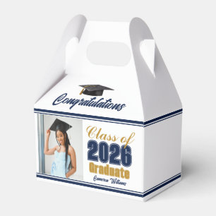 Navy Blue Gold Class of 2026 Photo Graduation Favour Box