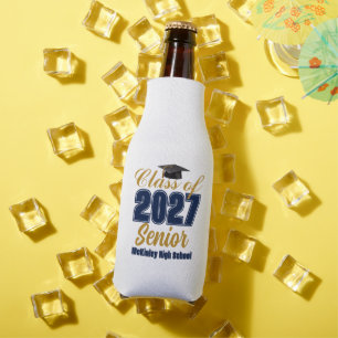 Navy Blue Gold Class of 2027 Senior Customised Bottle Cooler