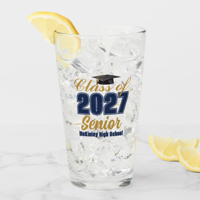 Navy Blue Gold Class of 2027 Senior Customised Glass (Front Ice)