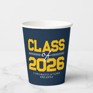 Navy Blue & Gold Class Year Graduation Paper Cups