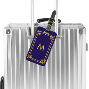 Navy blue gold classic art deco luggage tag