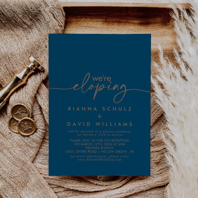 Navy Blue Gold Classic Elopement Reception Invitation (Creator Uploaded)