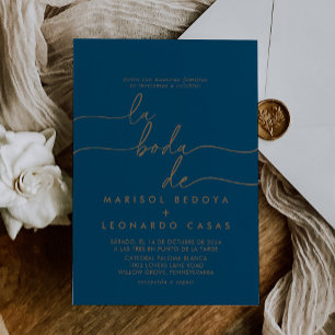 Navy Blue Gold Classic La Boda de Wedding Invitation