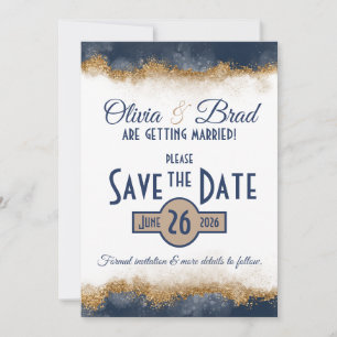 Navy Blue & Gold Classic Save The Date