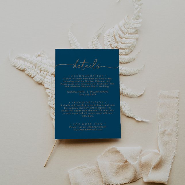 Navy Blue Gold Classic Wedding Details Enclosure Card (Creator Uploaded)