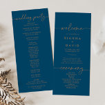 Navy Blue Gold Classic Wedding Program Programme<br><div class="desc">This navy blue gold classic wedding program is perfect for a modern wedding. The simple and elegant design features classic and fancy script typography in burnt gold.</div>