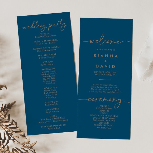 Navy Blue Gold Classic Wedding Program Programme (Creator Uploaded)