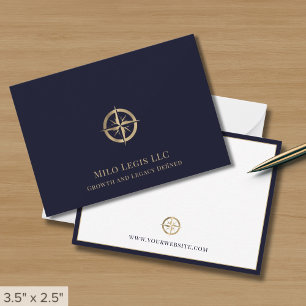 Navy Blue Gold Compass Logo Card